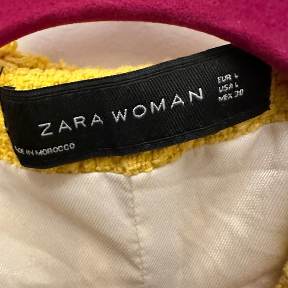 ZARA Academia Clueless Yellow Tweed Cotton Linen Zip Up Cropped Blazer large (M) - Picture 4 of 12